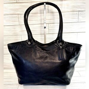 019-Coach Vintage Legacy Bleeker F14383 Black Leather Tote Bag